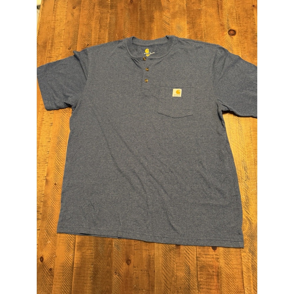 Carhartt Classic Fit Pocket Mens Large T-Shirt Blue Short Sleeve 1/4 Button